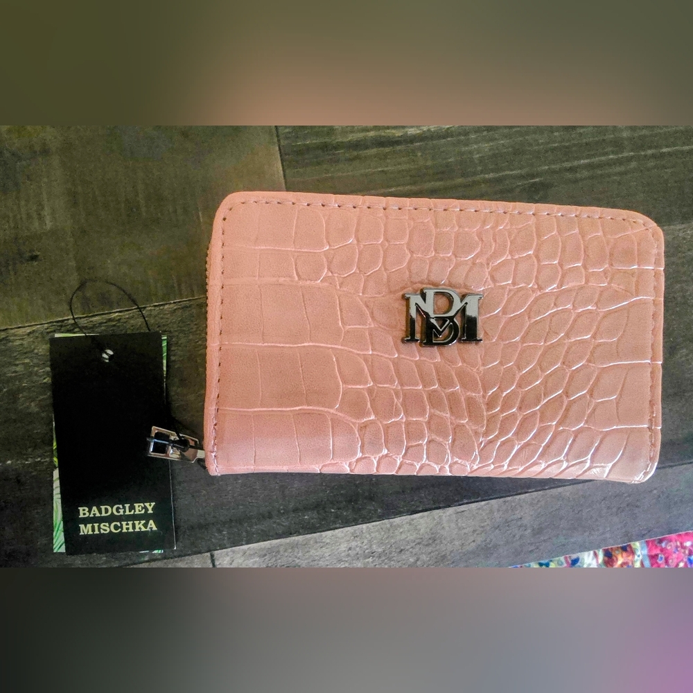 Badgley Mischka Pink Croc-Embossed New Wallet